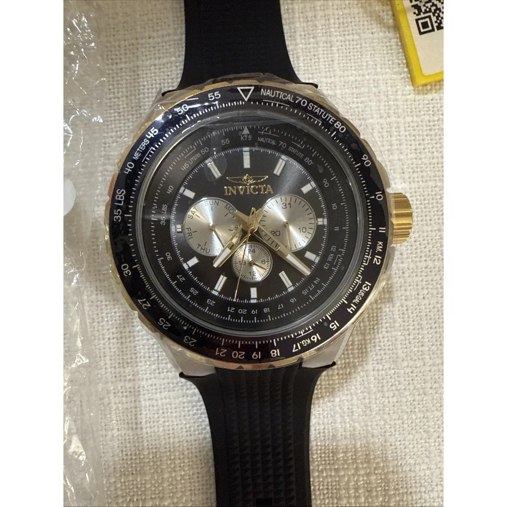 New Invicta Mens 50mm AVIATOR VH63 Multi Function‎ Quartz Black Dial SS Watch